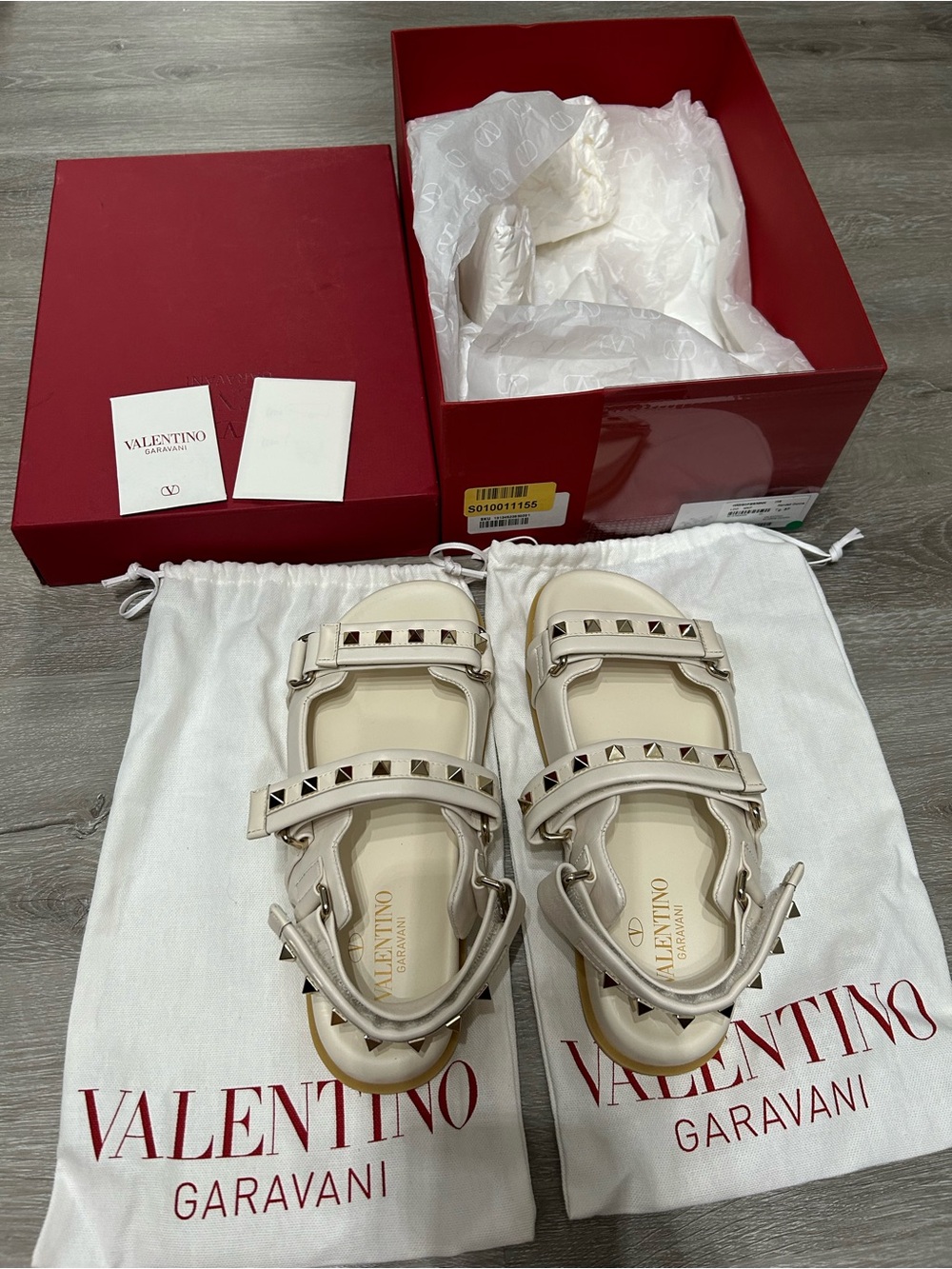 Valentino Ivory Rockstud Buckle-Strap Sandals
